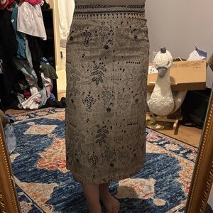 Vintage Silk Patterned Black and Tan Skirt